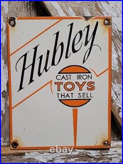 Vintage Hubley Porcelain Sign Toy Train Game Soilder Gas Station Oil Service USA