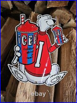 Vintage Icee Heavy Metal Porcelain Advertising Sign Ice Cream 12 X 9