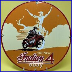 Vintage Indian 4 Porcelain Sign Motorcycle Dealership Motor Bike Harley Gas Oil