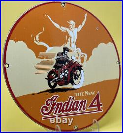 Vintage Indian 4 Porcelain Sign Motorcycle Dealership Motor Bike Harley Gas Oil