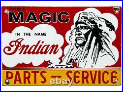 Vintage Indian Magic Porcelain Sign Motorcycles Man Cave Garage Sign Chief Hog