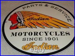 Vintage Indian Motorcycle Parts Service 11 3/4 Porcelain Metal Gas & Oil Sign