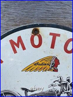 Vintage Indian Motorcycle Porcelain 12 Sign Dealer Gas And Oil Motor Bike Chief