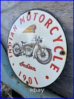 Vintage Indian Motorcycle Porcelain 12 Sign Dealer Gas And Oil Motor Bike Chief