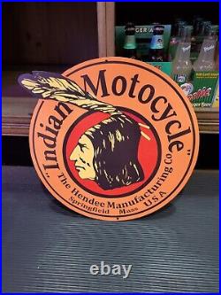 Vintage Indian Motorcycle Sign Metal Sales & Service Hendee Gas Oil Springfield