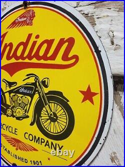 Vintage Indian Motorcycles Porcelain Sign Biker Sales Parts Service Dealer Shop