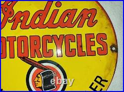 Vintage Indian Motorcycles Porcelain Sign Chief Legend Gas Oil Dealer Harley USA