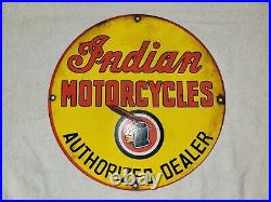 Vintage Indian Motorcycles Porcelain Sign Chief Legend Gas Oil Dealer Harley USA