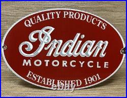 Vintage Indian Motorcycles Porcelain Sign, Dealership, Motor Bike Harley Gas Oil