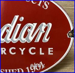 Vintage Indian Motorcycles Porcelain Sign, Dealership, Motor Bike Harley Gas Oil