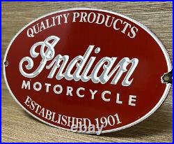 Vintage Indian Motorcycles Porcelain Sign, Dealership, Motor Bike Harley Gas Oil