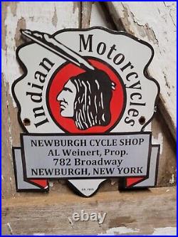 Vintage Indian Motorcycles Porcelain Sign Gas Oil Sales Service Dealer New York