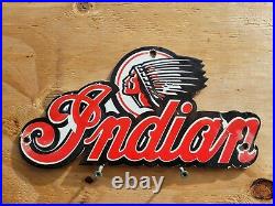 Vintage Indian Motorcycles Porcelain Sign Gas Station Oil Sales Service Dealer