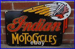 Vintage Indian Motorcycles Porcelain Sign Rare Gas Oil Service Station Pump Ad