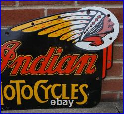 Vintage Indian Motorcycles Porcelain Sign Rare Gas Oil Service Station Pump Ad