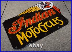 Vintage Indian Motorcycles Porcelain Sign Rare Gas Oil Service Station Pump Ad