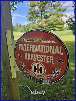 Vintage International Harvester Porcelain Double-sided Flange Sign