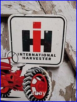 Vintage International Harvester Porcelain Sign Farmall Tractor Farm Chicago Gas