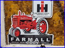 Vintage International Harvester Porcelain Sign Old Farmall Tractor Farm Dealer