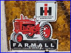 Vintage International Harvester Porcelain Sign Old Farmall Tractor Farm Dealer