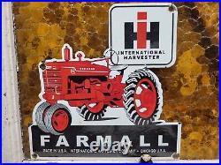 Vintage International Harvester Porcelain Sign Old Farmall Tractor Farm Dealer