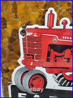 Vintage International Harvester Porcelain Sign Old Farmall Tractor Farm Dealer