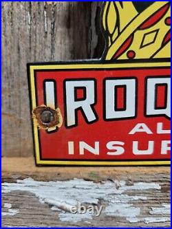 Vintage Iroquois Porcelain Sign Auto Insurance Chief Door Plaque Advertising