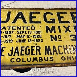 Vintage Jaeger Cement Mixer #3E The Jaeger Machine Co Porcelain Sign 1907 Ohio