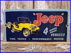 Vintage Jeep Porcelain Sign Automobile Dealer Advertising Truck Car 4wheel Drive