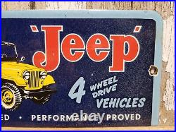 Vintage Jeep Porcelain Sign Automobile Dealer Advertising Truck Car 4wheel Drive