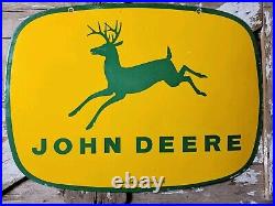 Vintage John Deere Porcelain Sign 3ft Old 1962 Quality Farm Tractor Equipment