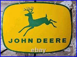 Vintage John Deere Porcelain Sign 3ft Old 1962 Quality Farm Tractor Equipment