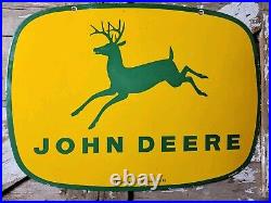 Vintage John Deere Porcelain Sign 3ft Old 1962 Quality Farm Tractor Equipment