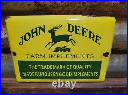 Vintage John Deere Porcelain Sign Farm Implements Tractor Dealer Sales Service