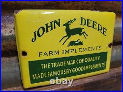 Vintage John Deere Porcelain Sign Farm Implements Tractor Dealer Sales Service