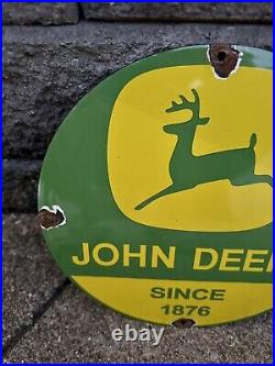 Vintage John Deere Porcelain Sign Farm Tractor Equipment Dealer Sales Service