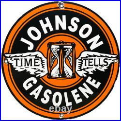 Vintage Johnson Gasoline Porcelain Sign Dealership Gas Station Service Motor Oil