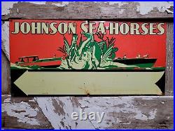 Vintage Johnson Seahorse Sign Outboard Boat Motor Tin Metal Lake Dock Service