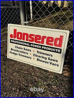 Vintage Jonsered Power Products Chainsaws Advertising Sign 36 Metal Embossed