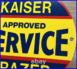 Vintage Kaiser Frazer Porcelain Service Sign Pump Plate Motor Oil Gasoline