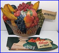 Vintage Kelloggs Cereal With Fruit 3d Advertising Sign Cardboard Original Old