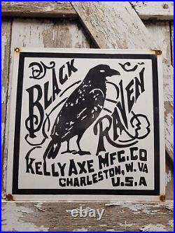 Vintage Kelly Axe Porcelain Sign Gas Black Raven Knife American Adverting Bird