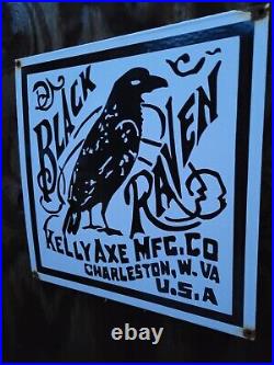 Vintage Kelly Axe Porcelain Sign Gas Black Raven Knife American Adverting Hawk