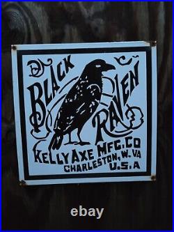 Vintage Kelly Axe Porcelain Sign Gas Black Raven Knife American Adverting Hawk