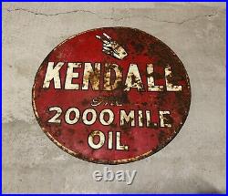 Vintage Kendall The 2000 Mile Oil Sign Patina Double Sided 24 Inverted Color