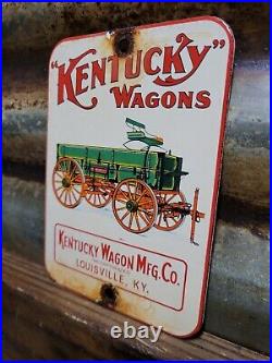 Vintage Kentucky Wagons Porcelain Sign Horse Louisville Carriage Manufacturing