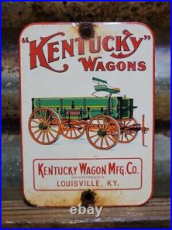 Vintage Kentucky Wagons Porcelain Sign Horse Louisville Carriage Manufacturing