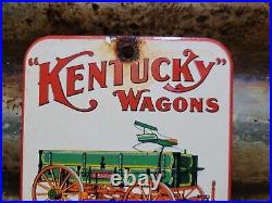 Vintage Kentucky Wagons Porcelain Sign Horse Louisville Carriage Manufacturing