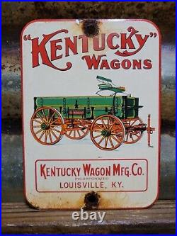 Vintage Kentucky Wagons Porcelain Sign Horse Louisville Carriage Manufacturing