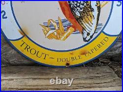 Vintage King Fisher Line Fishing & Tackle Porcelain Trout Sign 12